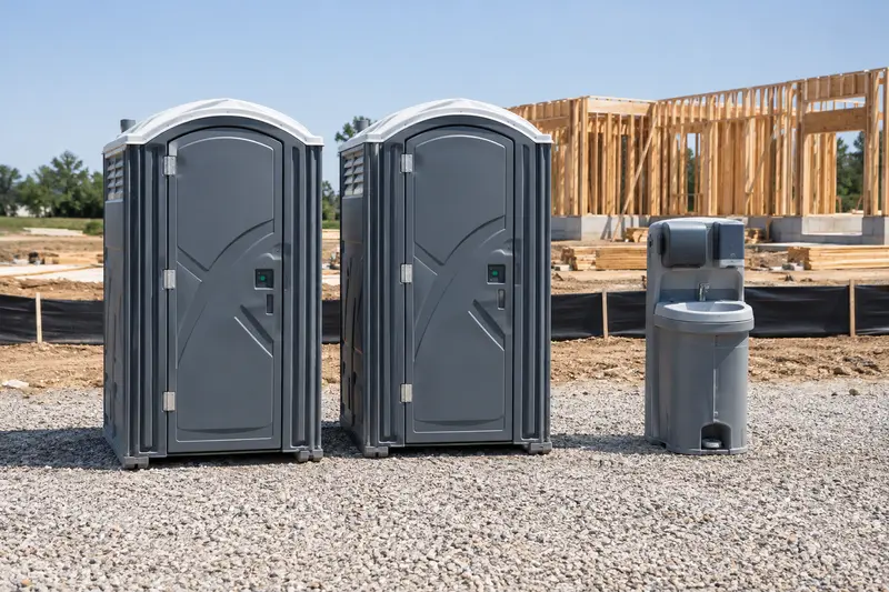 Portable sanitation facilities beside a construction project